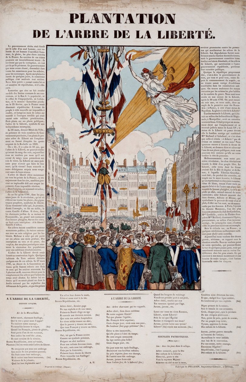 Revoluce 1848: plantáž Stromu svobody 25. března 1848. Rytina 1848 Paříž, Musee Carnavalet od French School