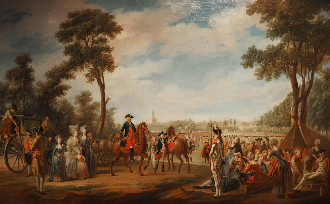 Revue a přehlídka Regiment of Conde ve Štrasburku v letech 1779 až 1781. od French School