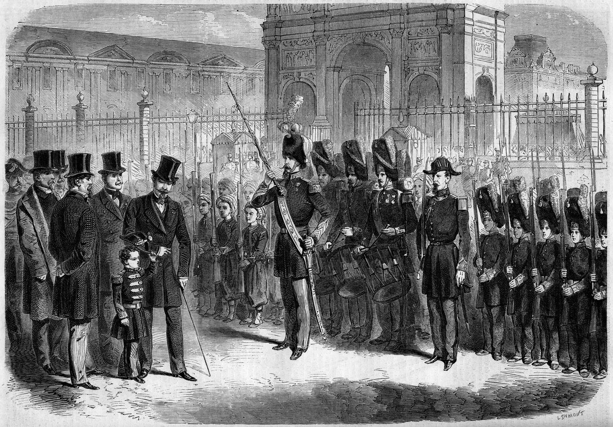 Revue des students de la garde imperiale od císařského prince Napoleona Evžena Ludvíka Jean Joseph Bonaparte (1856-1879), syn Napoleona III., 15. února od French School