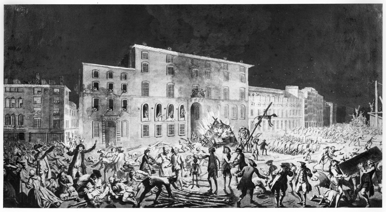 Nepokoje v Lyonu, 27. listopadu 1768 (inkoust a praní na papíře) od French School