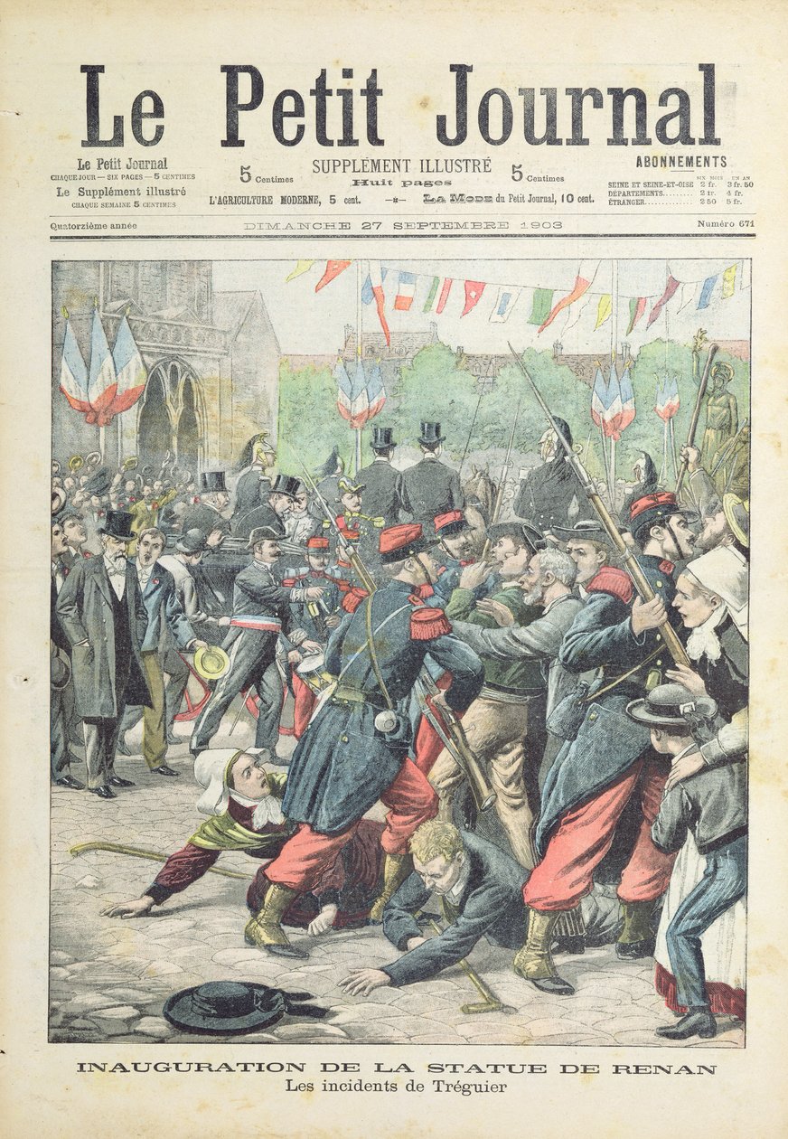 Nepokoje v Treguieru při inauguraci sochy Renana, titulní ilustrace 