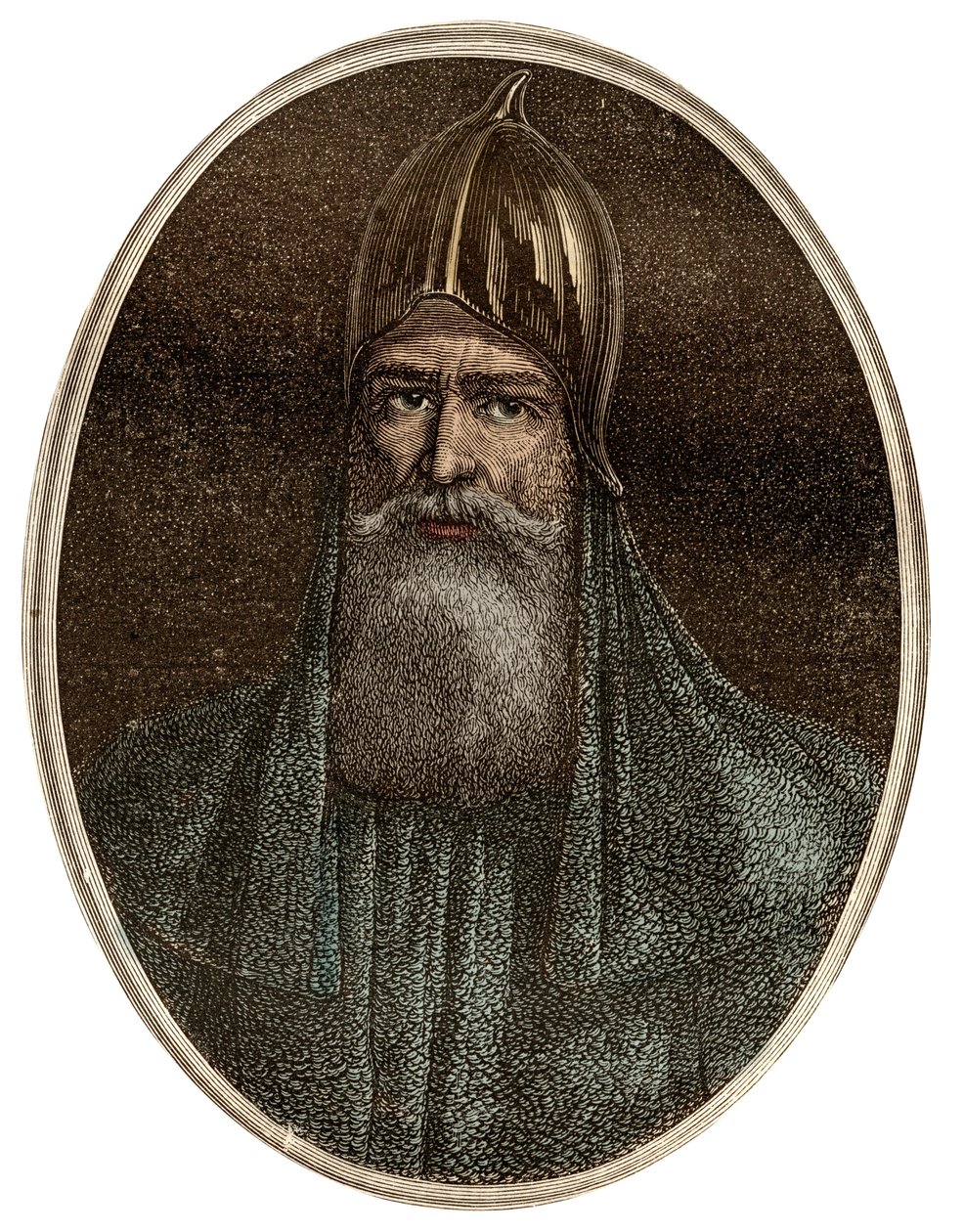 Riourik (Riurik, Rurik Rouri) varegue princ 9. století - Portrét Rurika, varjažského náčelníka a zakladatele Kyjevské Rusi (asi 830-asi 879) - Nová národní encyklopedie Maurice La Charesta - 1870 - od French School