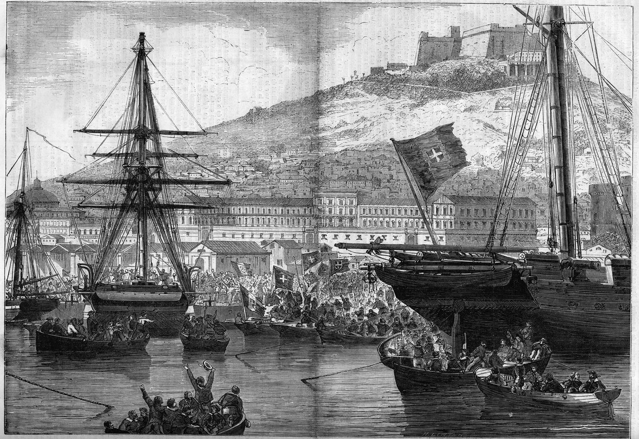 Risorgimento, Neapol, 21. října 1860: hlasování námořnictva o připojení města k Italskému království. Rytina v „“ Le Monde Illustré““ č. 186 ze dne 3. listopadu 1860. od French School
