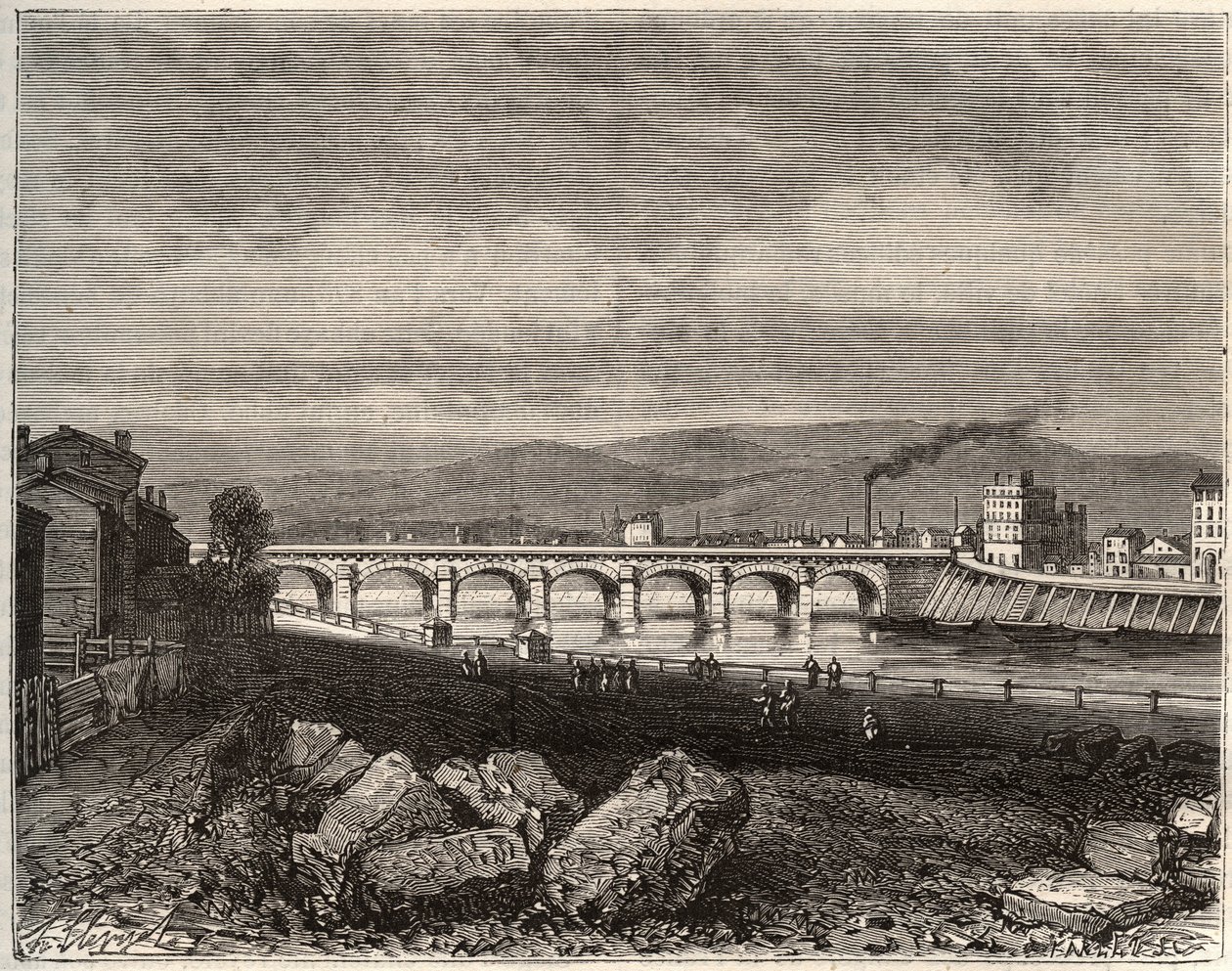 Roanne - Loire, v regionu Rhone-Alpes - rytina v „La France illustrée: geografie, historie, statistická správa“ od V.A. Malt-Brown. 1884 od French School