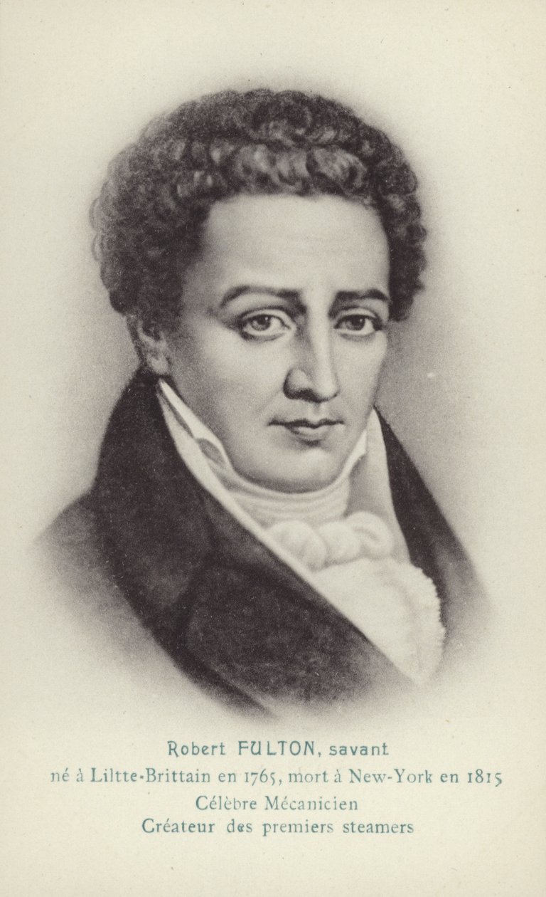 Robert Fulton (1765-1815), americký inženýr, vynálezce a průkopník parníků (litografie) od French School
