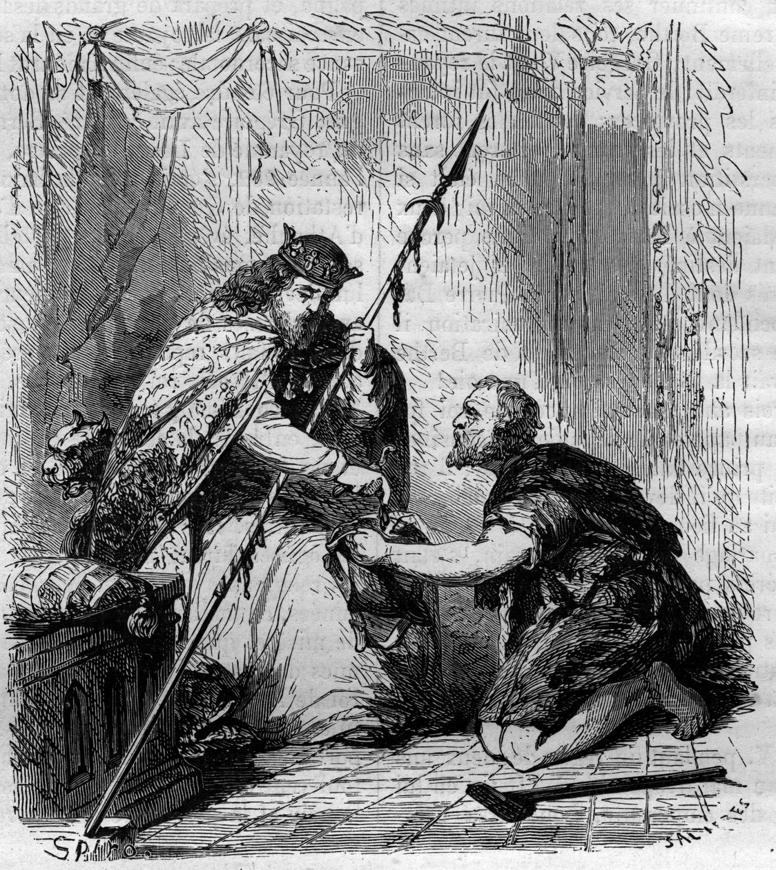 Robert II. zbožný (972-1031), francouzský král, rozdávající almony. Rytina v „Historie papežů-králů-královen a císařů v průběhu staletí““ od Maurice Lachatre od French School