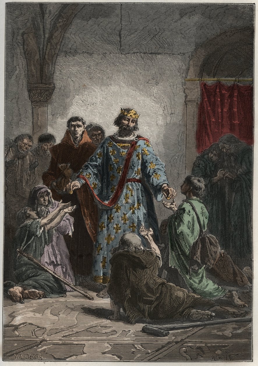 Robert II. Pobožný (972-1031), kapetský král Francie v letech 996-1031, měl laskavý cit pro slabé a chudé - rytina z „“ L