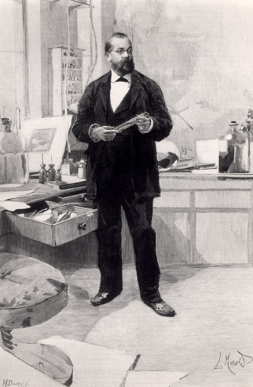 Robert Koch (1843-1910) ve své laboratoři, z Le Monde Illustre, 29. listopadu 1890 od French School