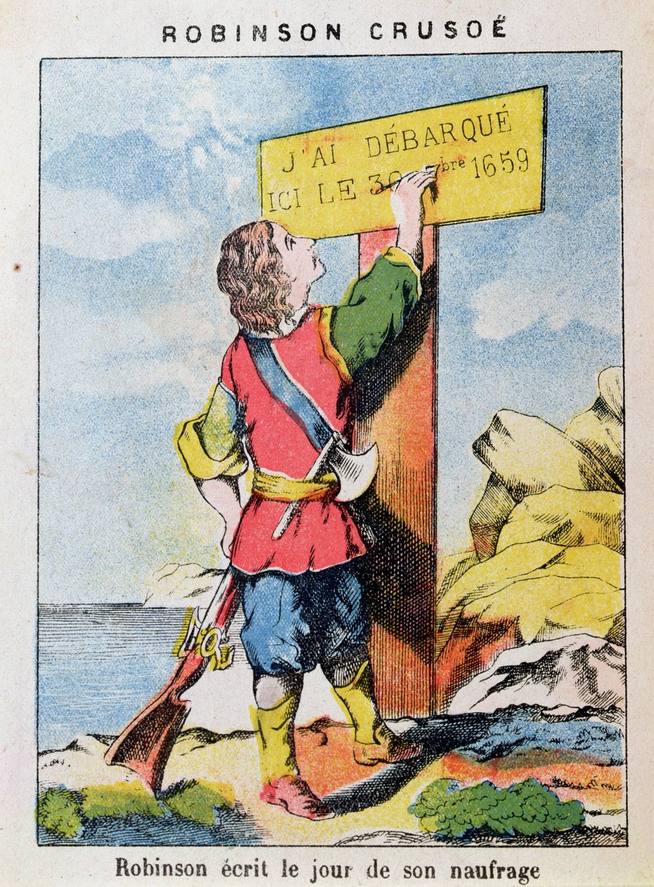 Robinson Crusoe píše datum ztroskotání od French School