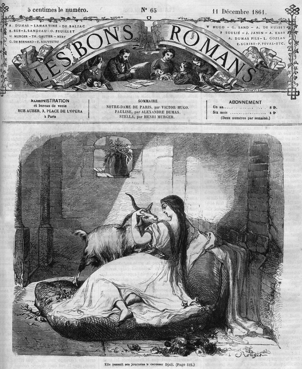 Římský seriál: ““ Notre Dame de Paris”” od Victora Huga (1802-1885). Esmeralda a koza. Rytina do „“Les bons romances““ od French School