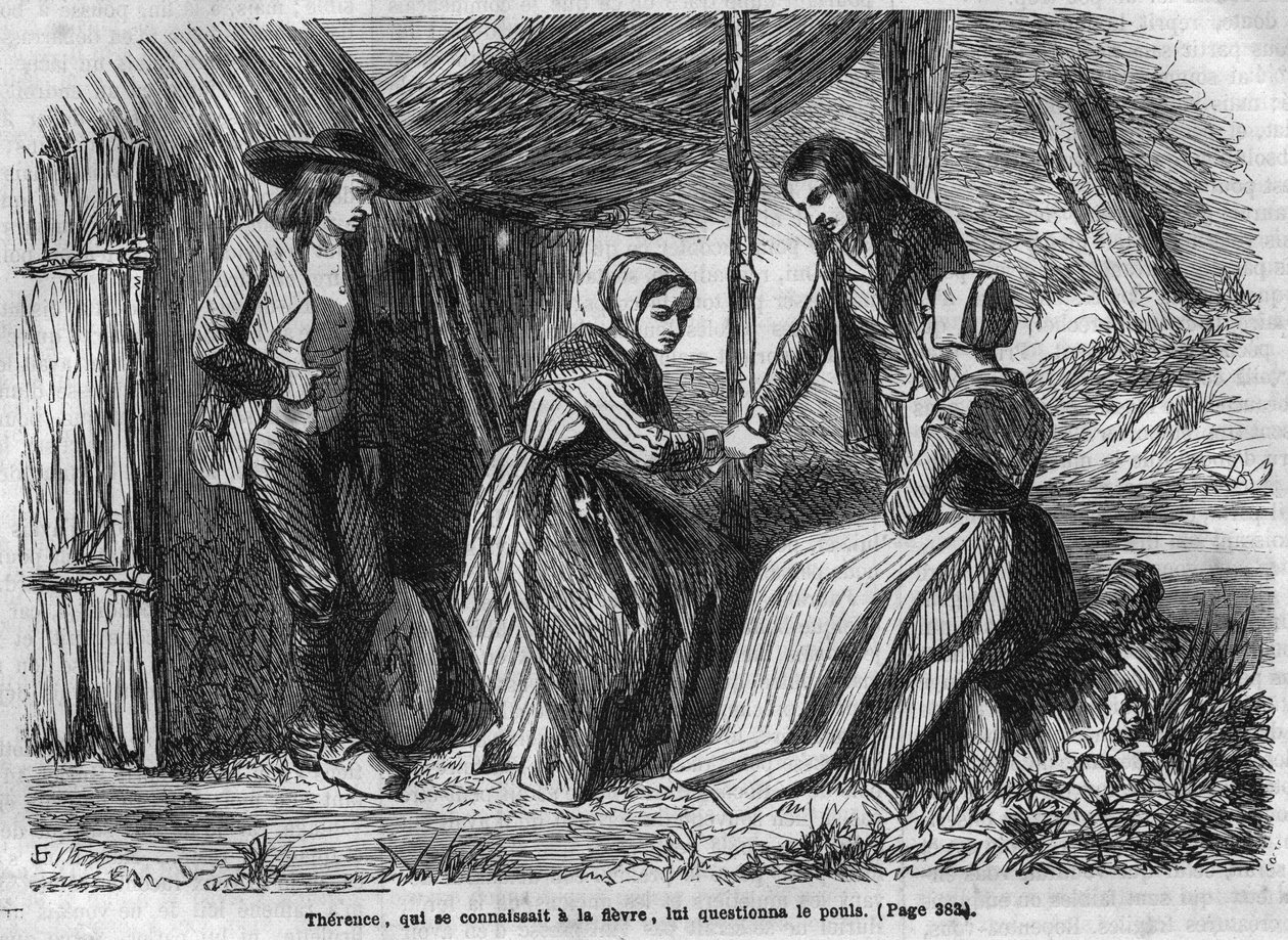 Římská telenovela: „“The Master Ringers”” od George Sand (Aurore Dupin, baronka Dudevant) (1804-1876). Odtud si vezme kuře. Rytina do „“Les bons romances““ od French School