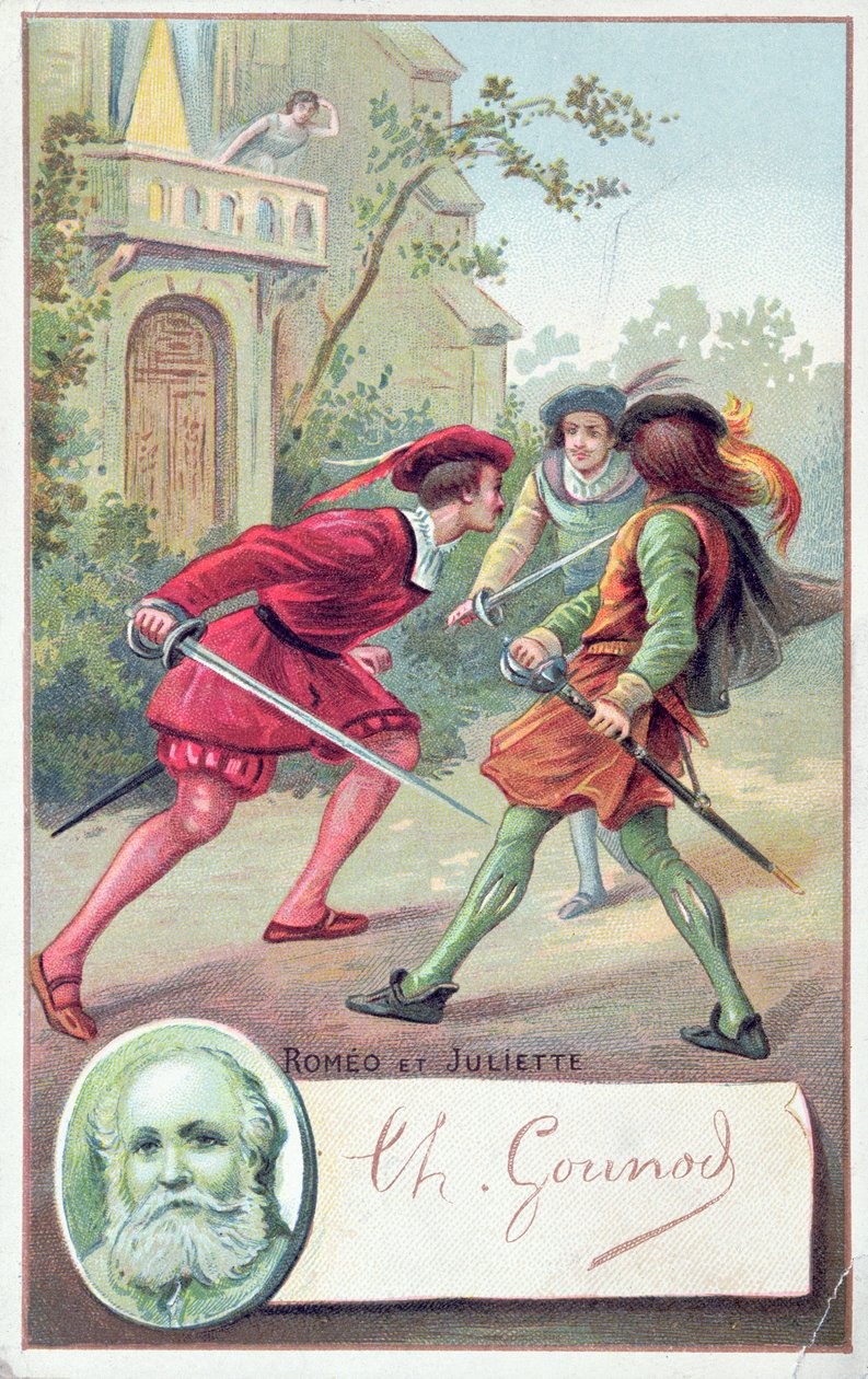 Romeo bojující s Tybaltem v Gounodově opeře Romeo a Julie podle hry Williama Shakespeara (1564-1616) od French School