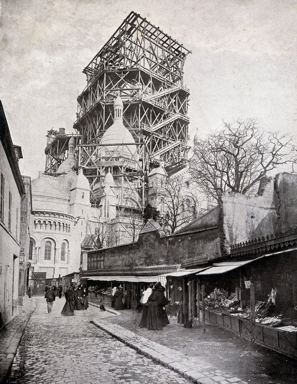Prodejci růžence u kostela Nejsvětějšího Srdce ve výstavbě, konec 19. století od French School
