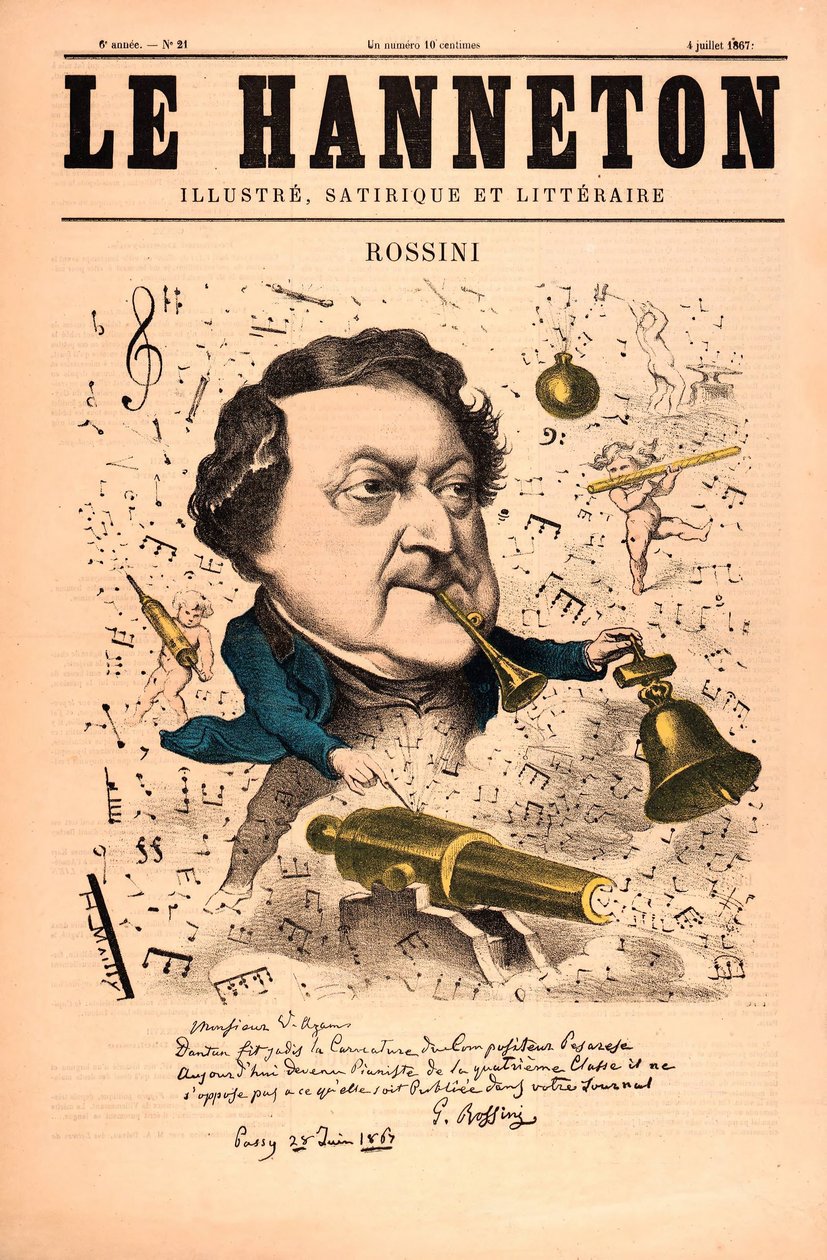 Rossini z Le Hanneton, pub. 4. července 1857 (barevné lito) od French School