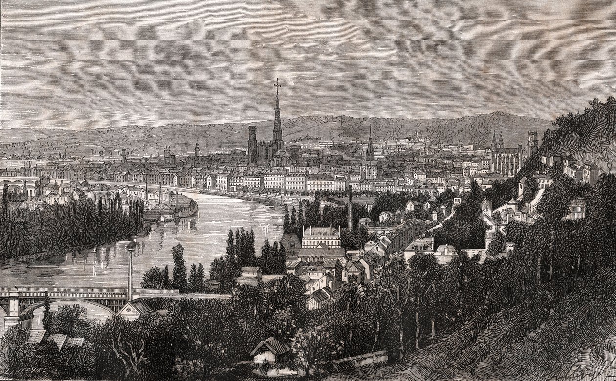 Rouen - Seine-Maritime - rytina v „La France illustree: geografie, historie, statistická správa“ od V.A. Sladově hnědá. 1884 od French School