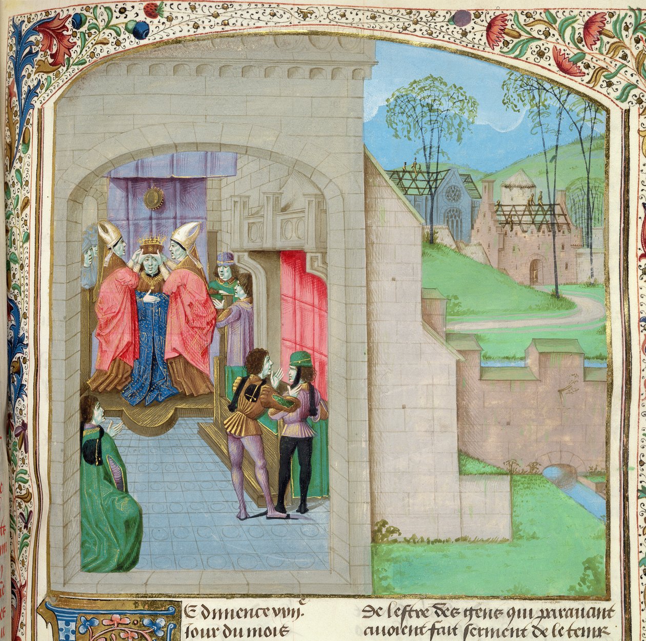 Roy 15 E IV f.236 Korunovace Viléma I., ze Starých kronik Anglie, svazek I, Jean Batard de Wavrin, kolem 1470-80 (vellum) od French School