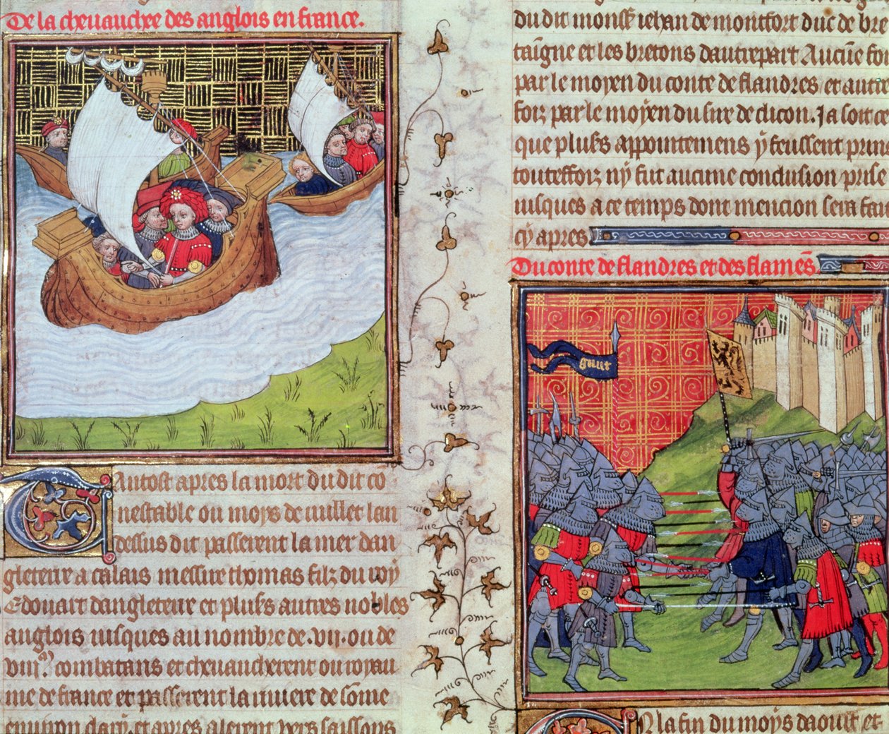 Roy 20 C VII f.219v Angličané na moři a bitva mužů z Gentu a hraběte z Flander, konec 14. století (vellum) od French School
