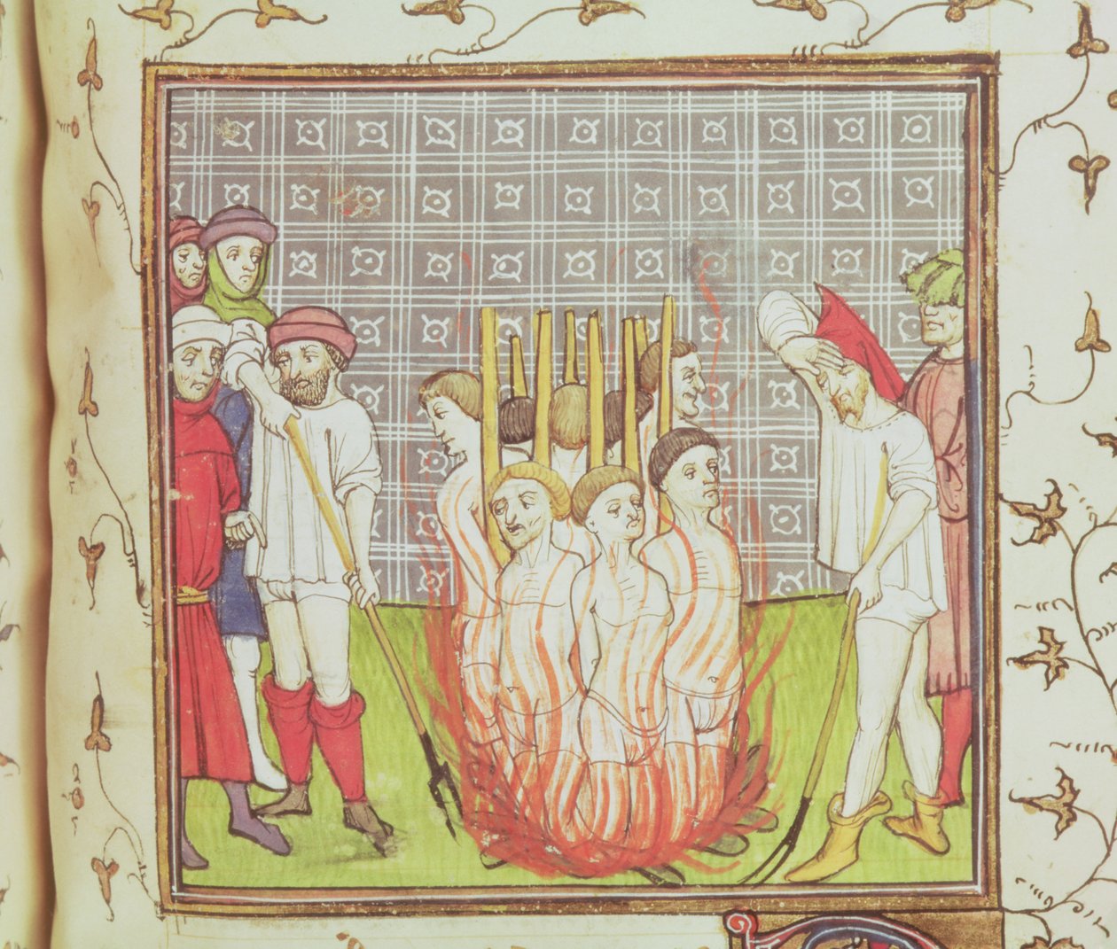 Roy 20 C VII f.44v Upálení templářů, asi 1308 (pergamen) od French School