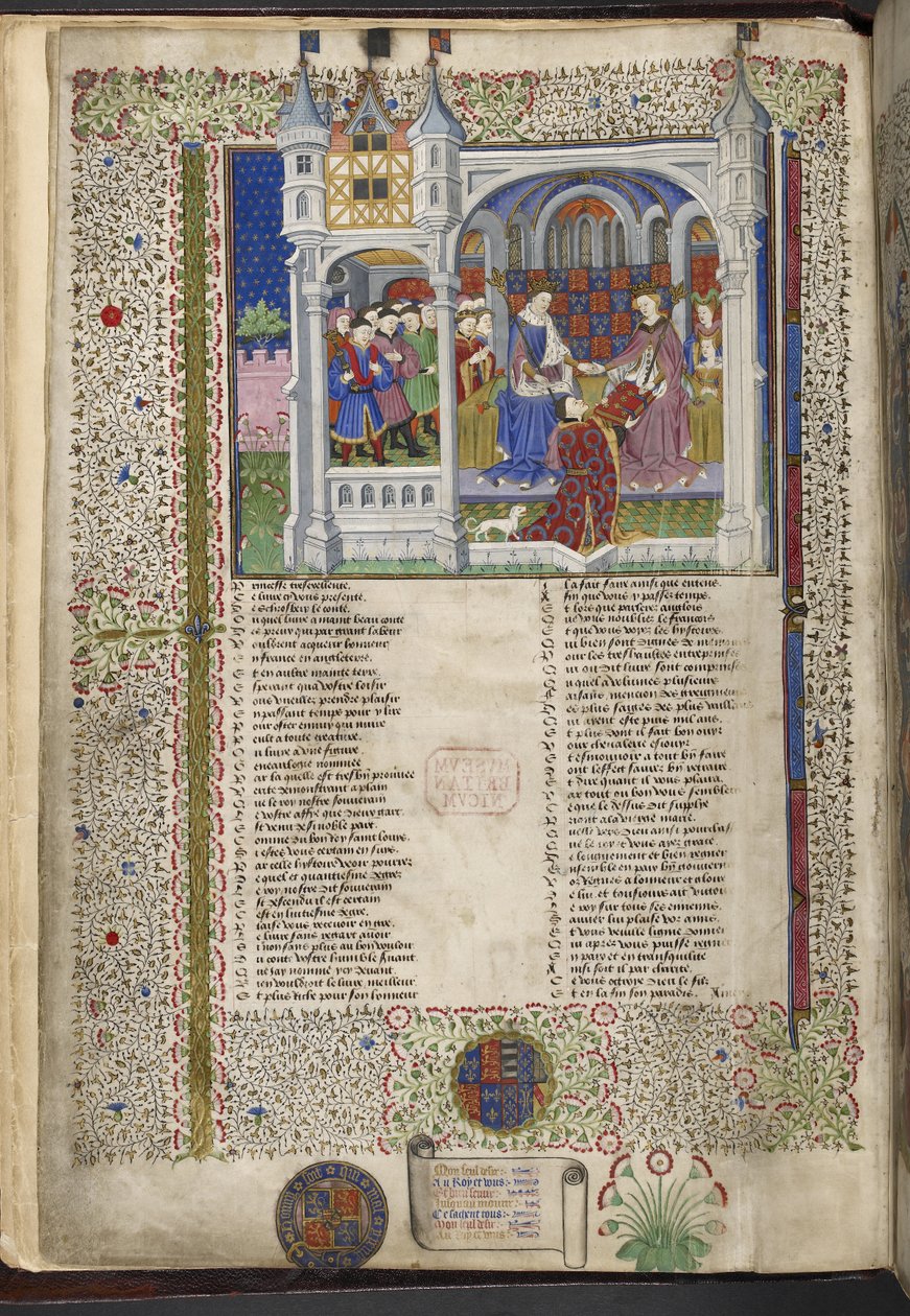 Royal 15 E. VI, f.2v Markéta z Anjou, sedící se svým manželem králem Jindřichem VI., ilustrace z 