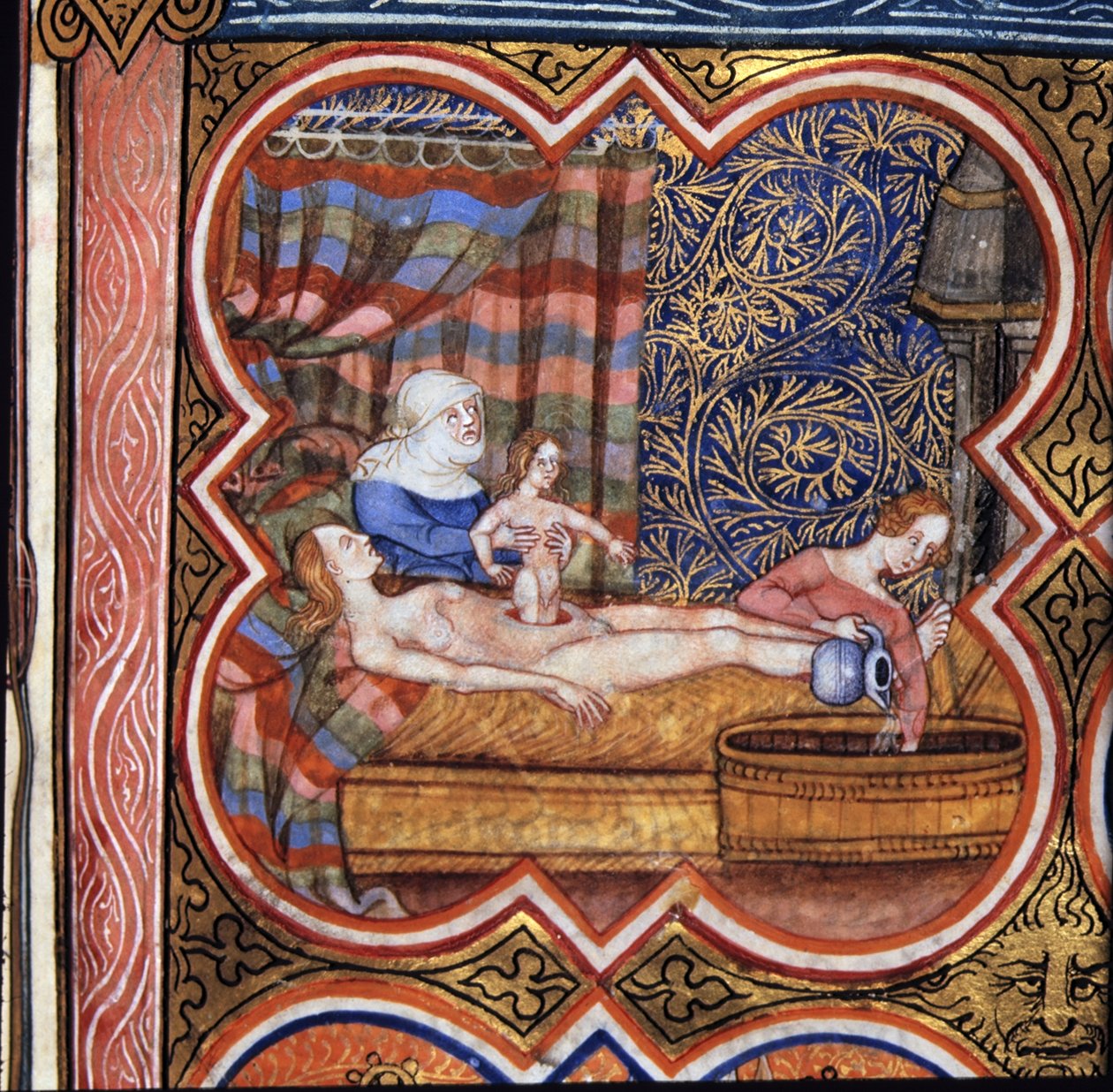 Royal 16 G VII fol.219 Narození Julia Caesara (101-44 př. Kr.) (vellum) od French School