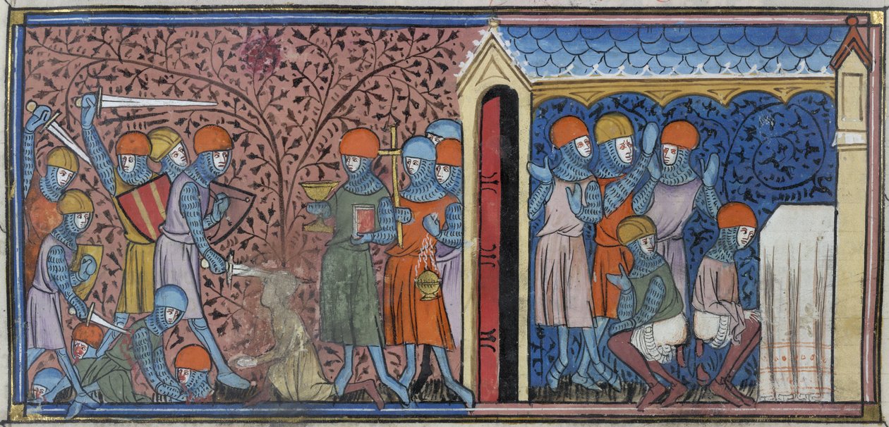 Royal 16 G. VI, f.185v Raid of the Mansur of Cordoba, ilustrace z 