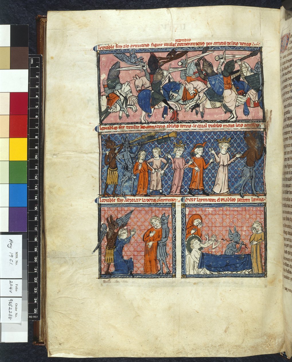 Royal 19 C. 1, f.204v Diabolic Temptations, ilustrace z 