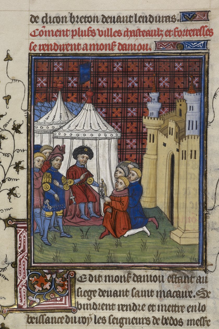 Royal 20 C. VII, f.194, Klíče města jsou vydány vévodovi z Anjou (vellum) od French School