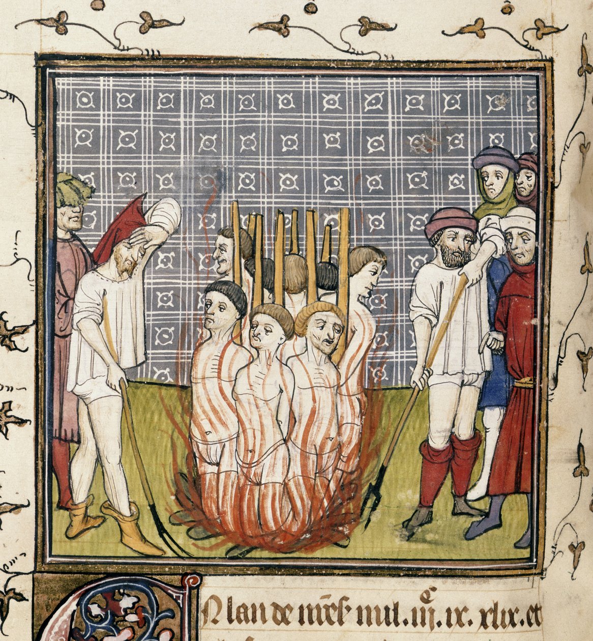 Royal 20 C. VII, f.44v Upalování templářů, ilustrace z 