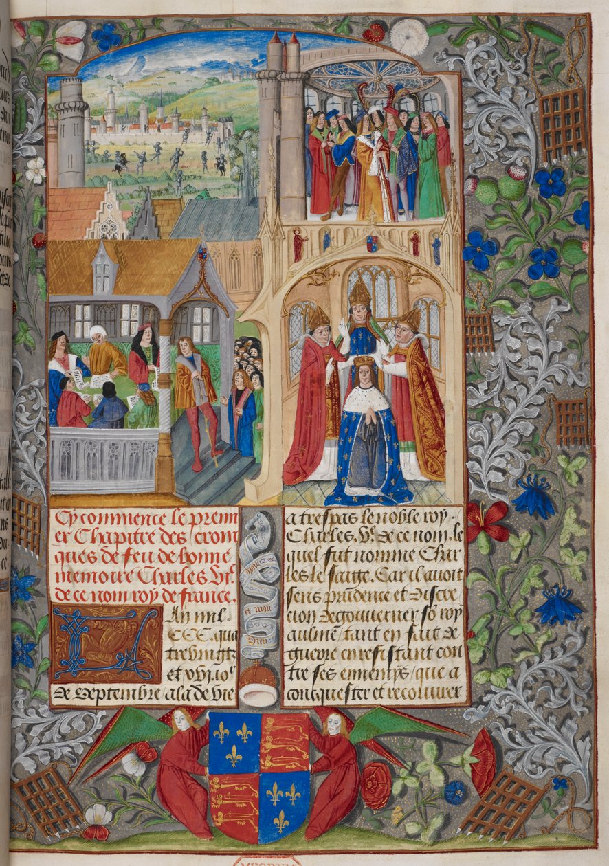 Royal 20 E. V, f.8 Korunovace Karla VII., scény z 