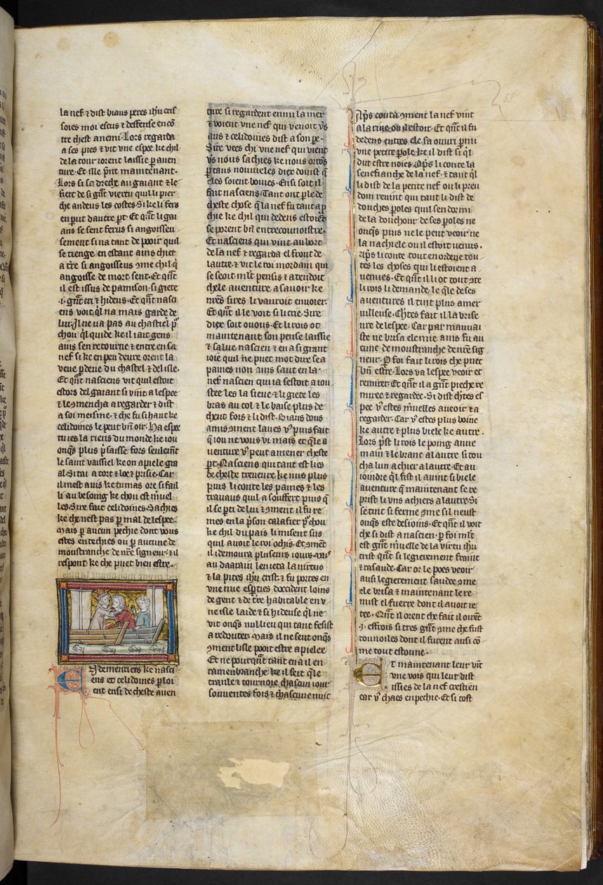 Royal MS 14 E. III, f.58r, ilustrace z "Estoire del Saint Graal, La Queste del Saint Graal, Morte Artu", asi 1315-25 (pergamen) od French School