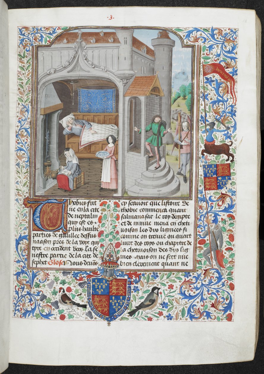Royal MS 15 D I f.18r Ženy pečující o nemocného muže, 