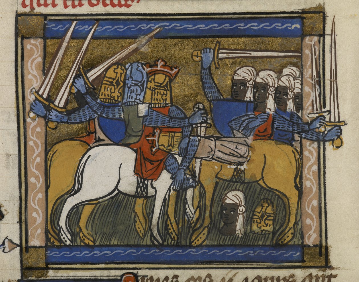 Royal MS 19 D I, f.77v Bitva u Čingischána a Prestera Johna, z 