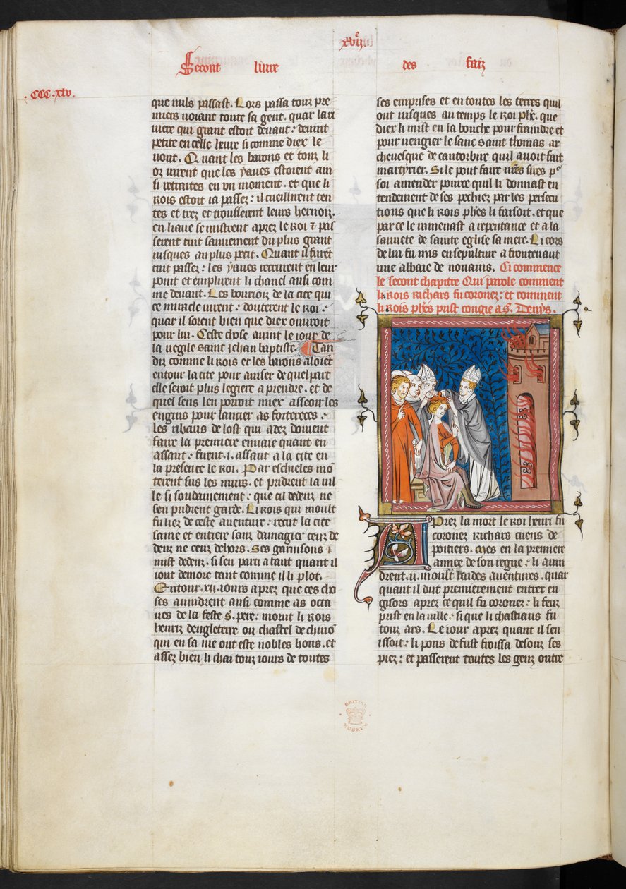 Royal Ms 16 g VI f.347v Korunovace krále Richarda I., ilustrace z 