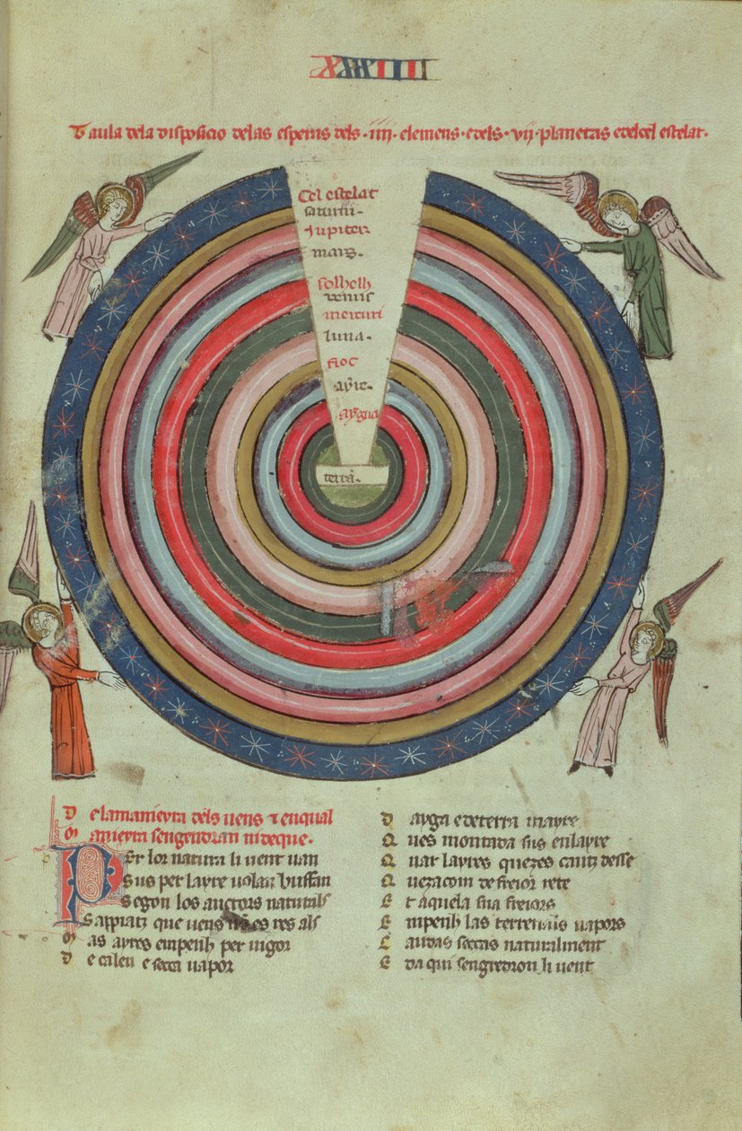 Royal Ms 19 C I fol. 50 Kosmologický diagram, počátek 14. století (vellum) od French School