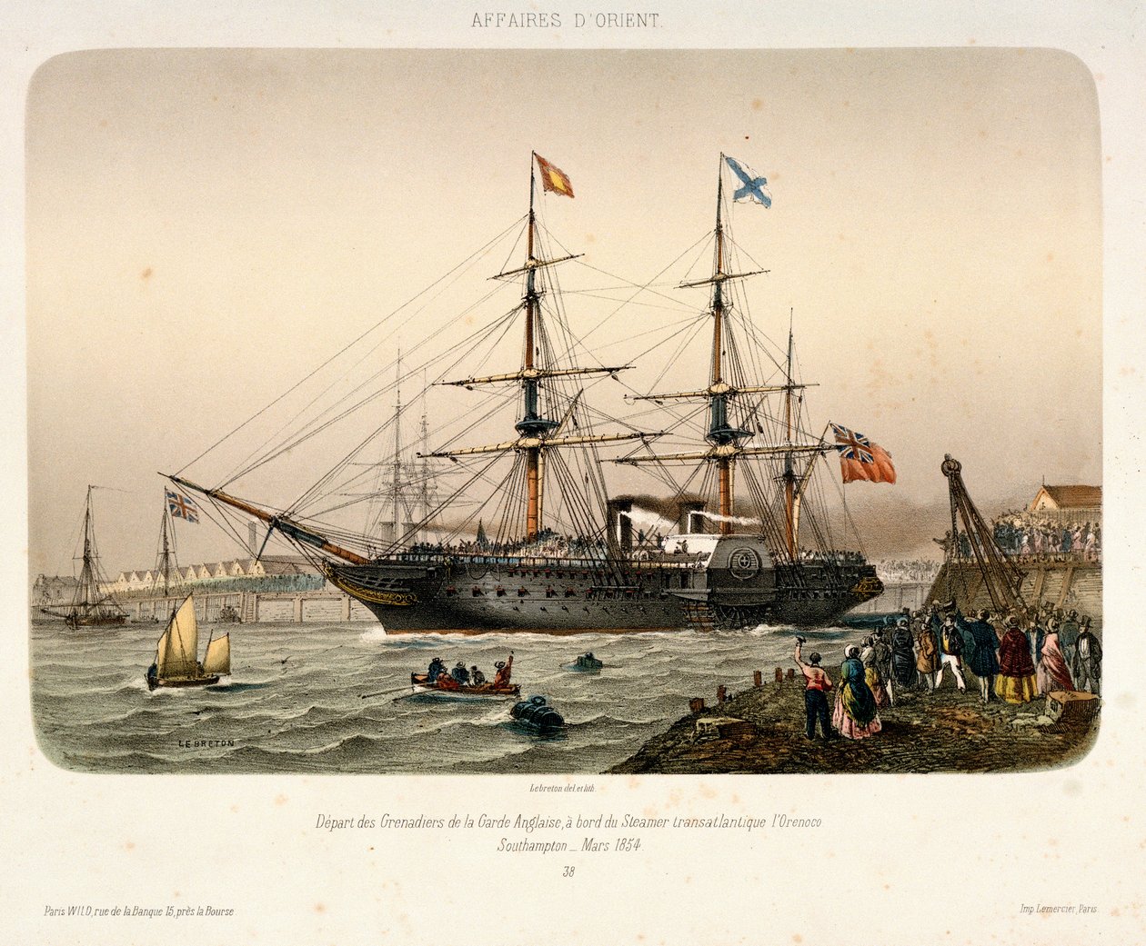 Královský západoindický poštovní parník "Orinoco" opouští Southampton, asi 1854 (litografie) od French School