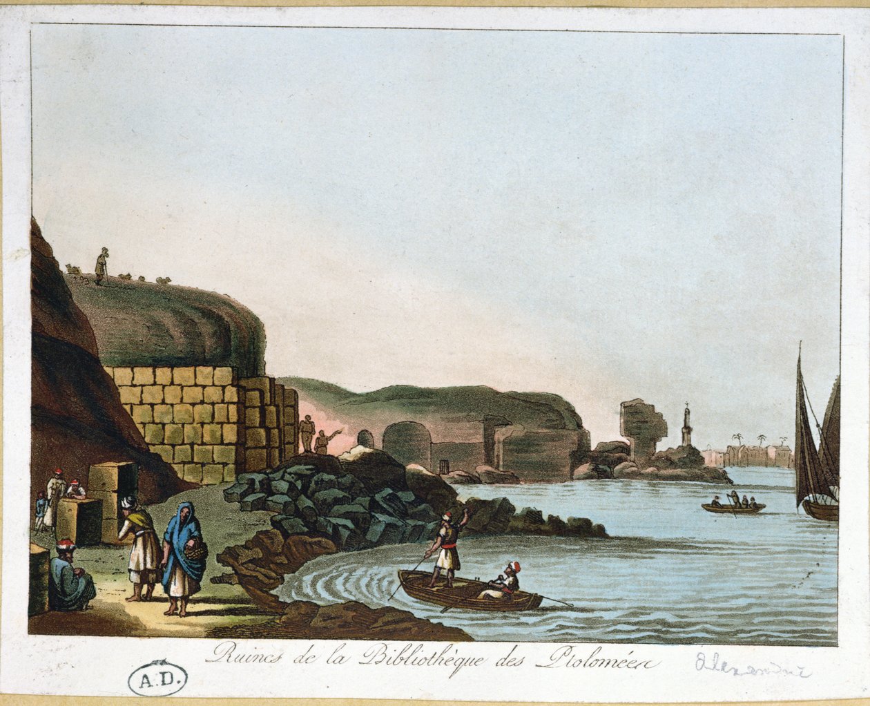 Ruiny Ptolemaiovy knihovny v Alexandrii, Egypt, 1811 od French School