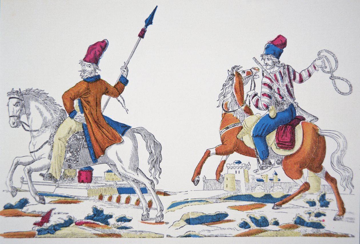 Ruští kozáci v době Napoleonovy invaze 1812 (barevné lito) od French School