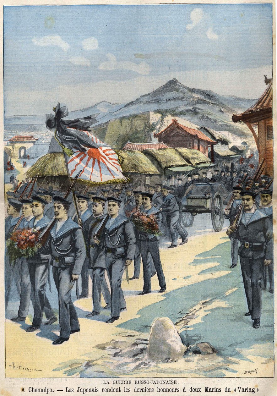 Rusko-japonská válka V Chemulpo udělují Japonci poslední vyznamenání dvěma námořníkům z Viragu. Le Petit Parisien l ze 3. dubna od French School