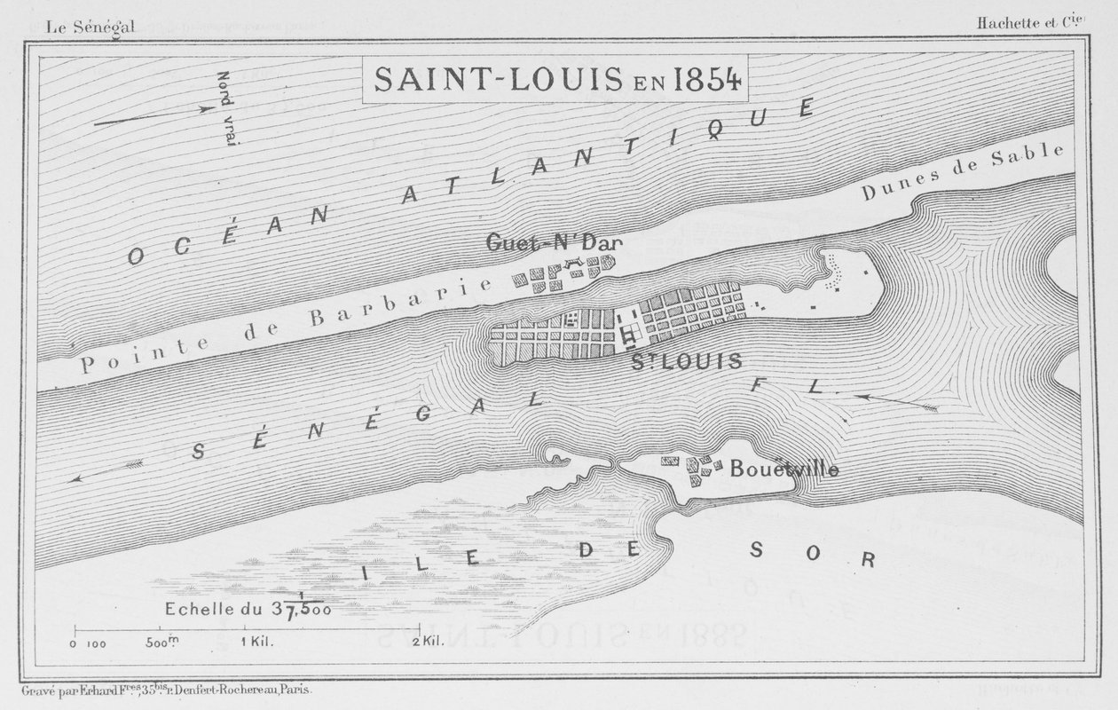 Saint-Louis v roce 1854, ilustrace z "Le Senegal...", Louis Leon Faidherbe, 1854 od French School