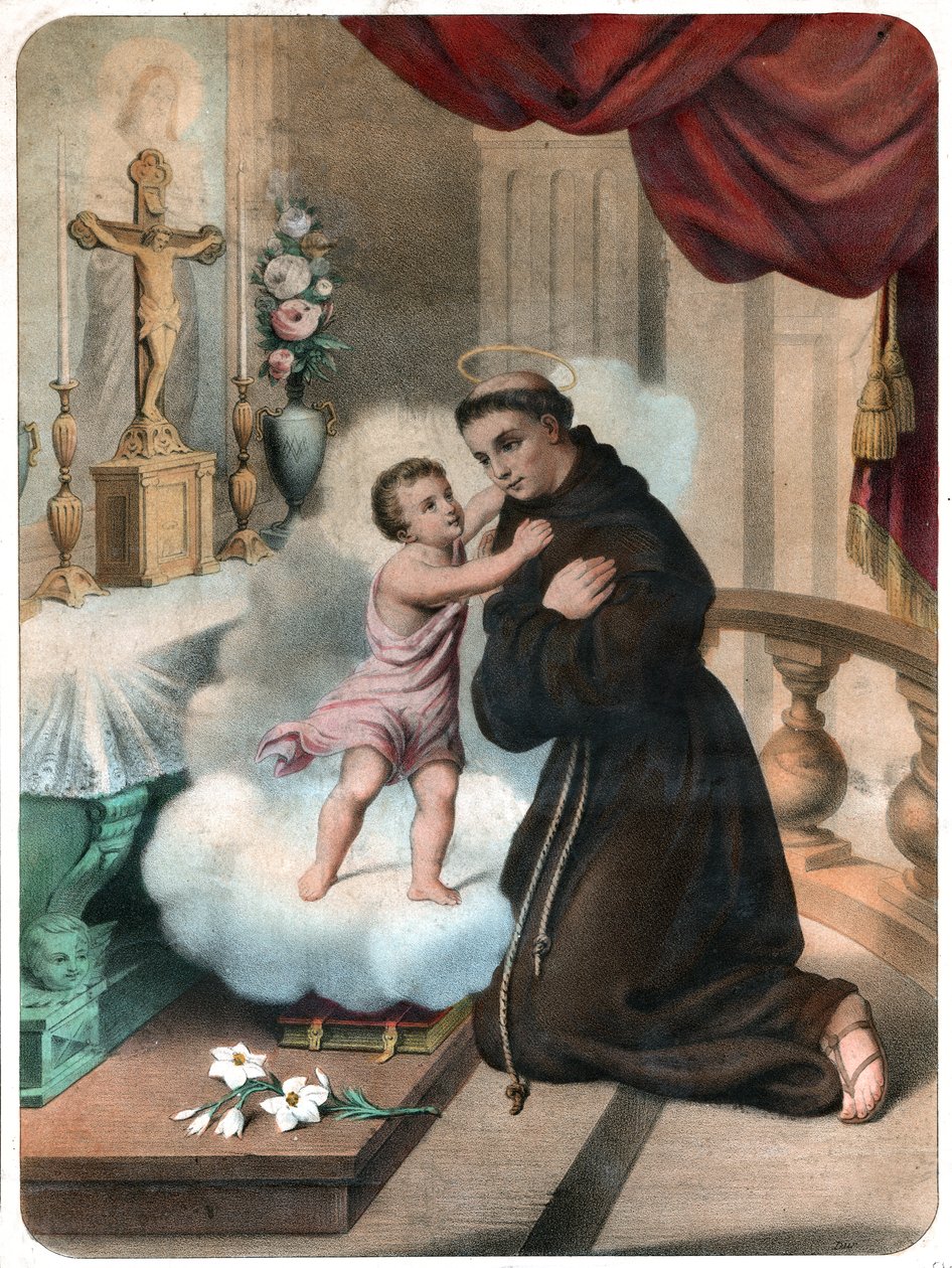 Svatý Antonín z Padovy. (Litografie, cca 1850) od French School