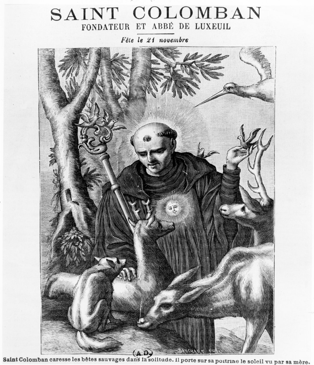 Saint Colombanus, tisk od Baucharta od French School
