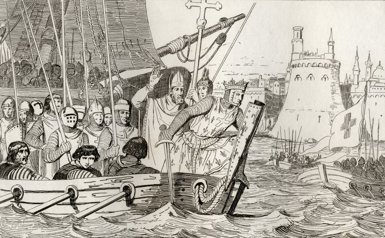 Saint Louis IX (1214-70) vede svá vojska v bitvě, z „Histoire de France“ od Colarta, vydaného kolem roku 1840 od French School