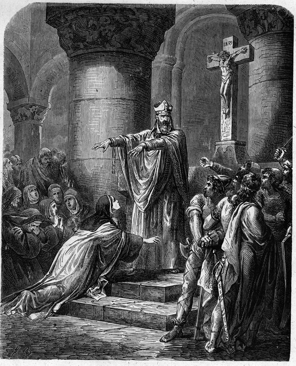 Svatý Medard z Noyonu (zemřel 560) nabízející náboženské oděvy svaté Radegonde (asi 520-587), manželce krále Clothaire. od French School
