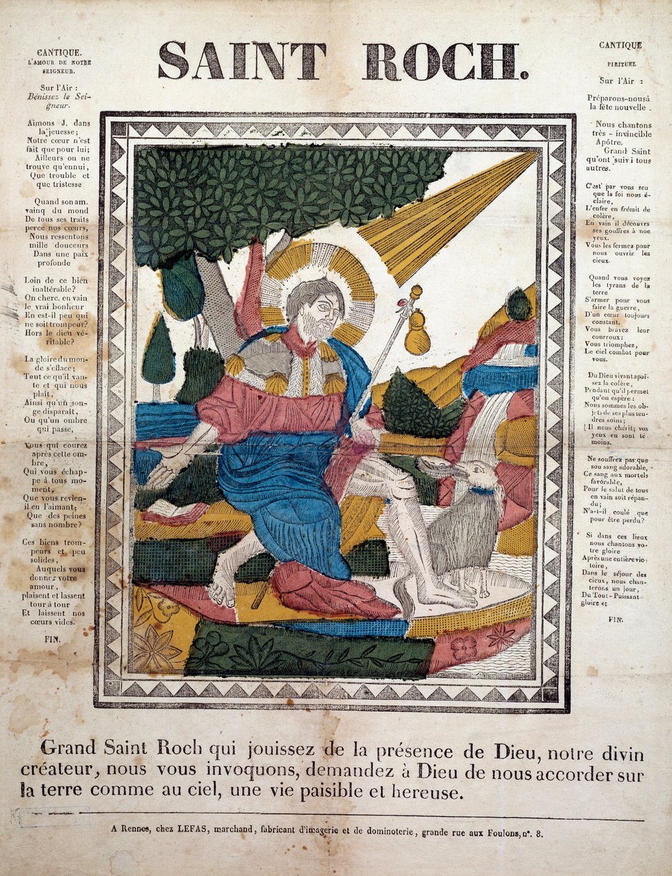 Svatý Rochu. Rytina, snímky Rennes (1825). Colle, Ferrande. od French School