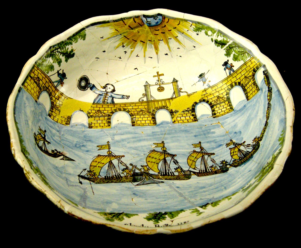 Salátová mísa zobrazující most přes Loiru (keramika) od French School