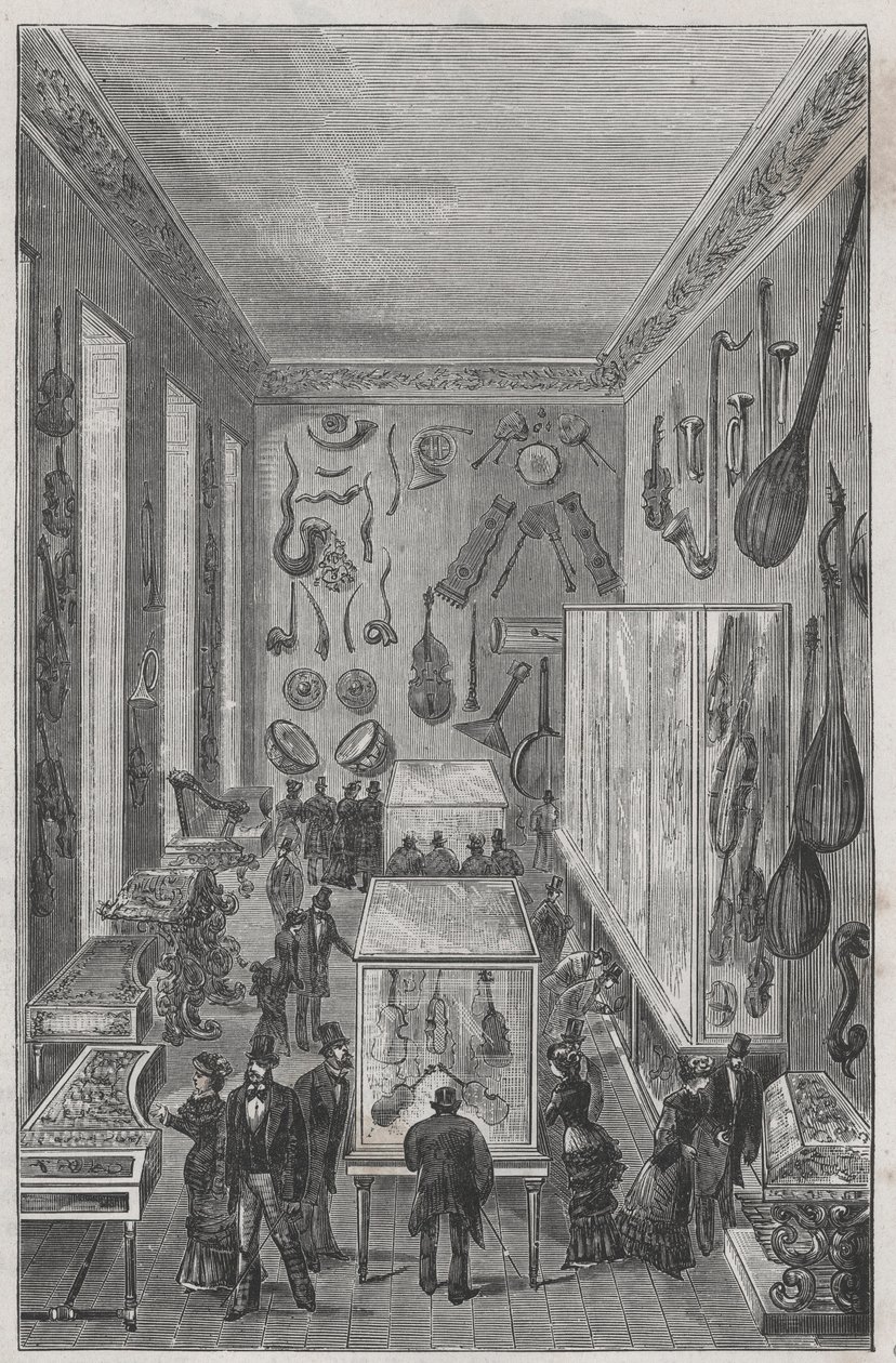 Sál Národní konzervatoře hudby Muzeum Paříže – Rytina ve „Sciences à la range de tous – fyzika a populární chemie““ od Alexise Clerca – konec 19. století – soukromá sbírka od French School