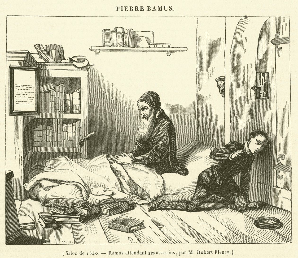 Salon z roku 1840, Ramus čekající na své vrahy (rytina) od French School