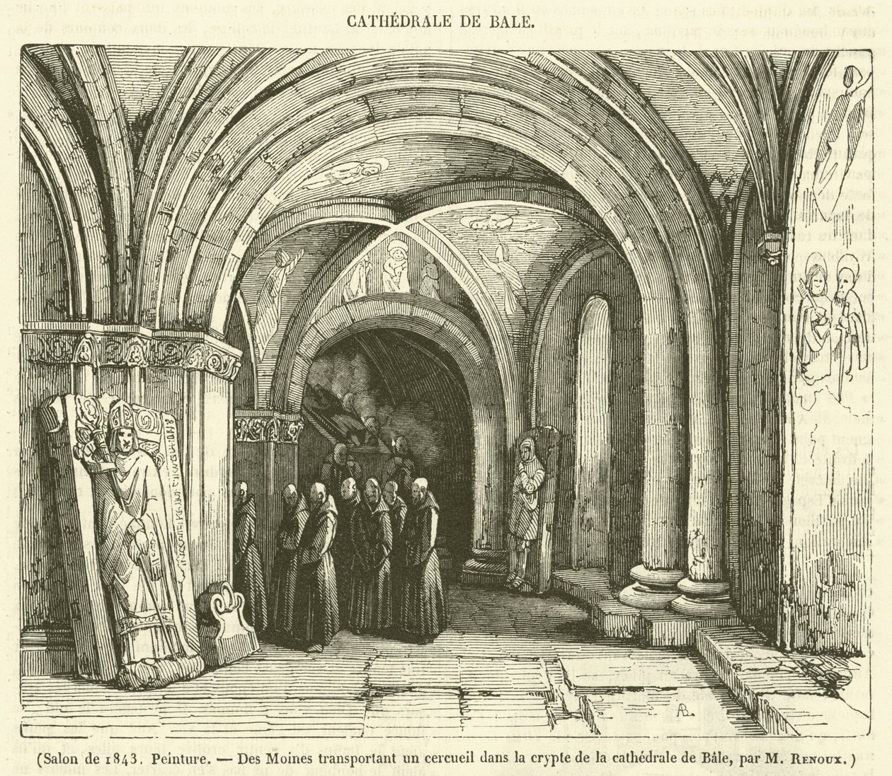 Salon 1843, Malba, Des Moines transportant un cercueil dans la crypte de la cathedrale de Bale (rytina) od French School
