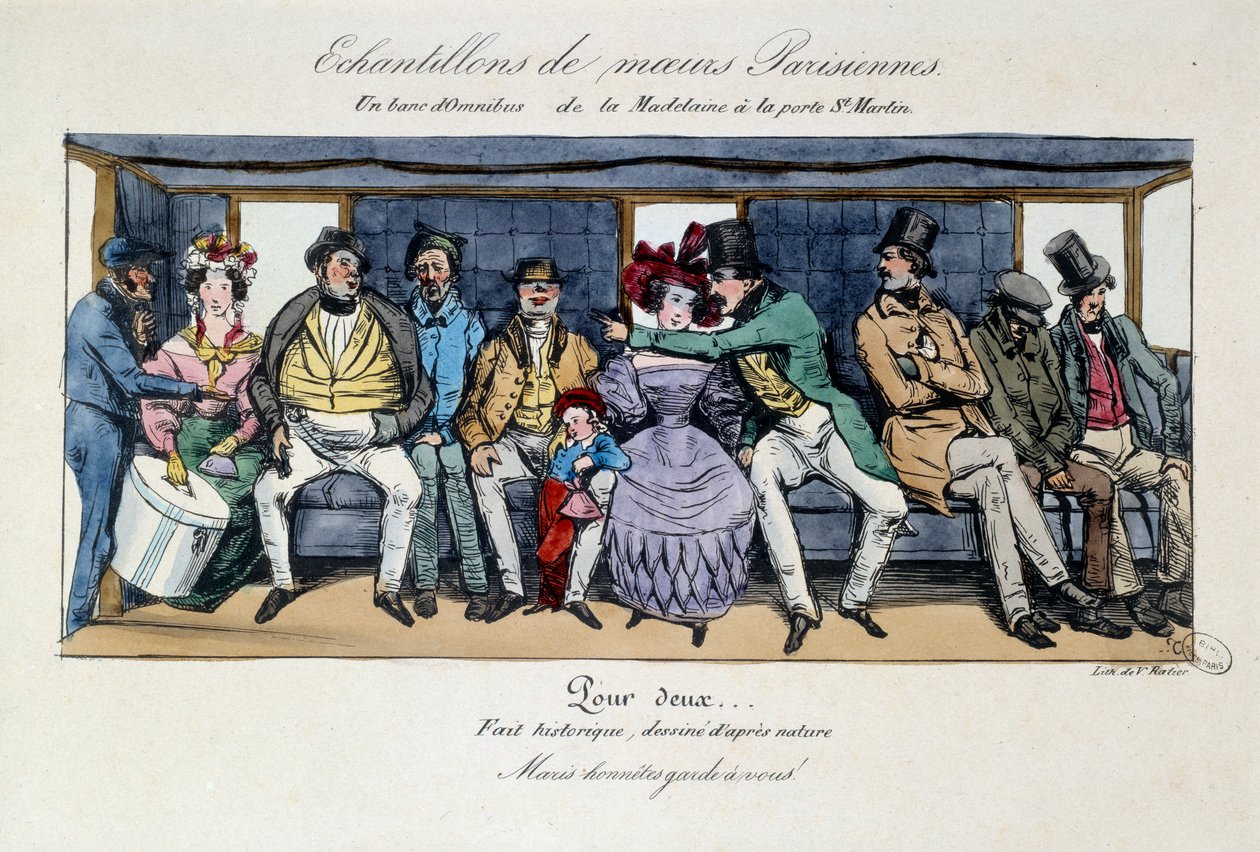 Ukázka pařížské morálky: lavice omnibusu od Madeleine u brány svatého Martina. Tisky 19. století. Paříž, Musee Carnavalet od French School