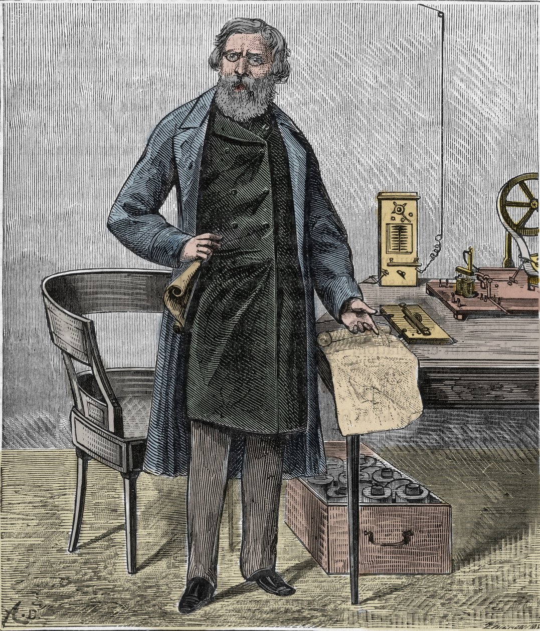 Samuel F B Morse, americký umělec a vynálezce Morseovy abecedy - Portrét amerického vynálezce Samuel Finley Breese Morse (1791- 1872) - Rytina do „“ Vědy dosažitelné všem – fyzika a chemie“ od Alexise Clerca – Konec 19. století od French School